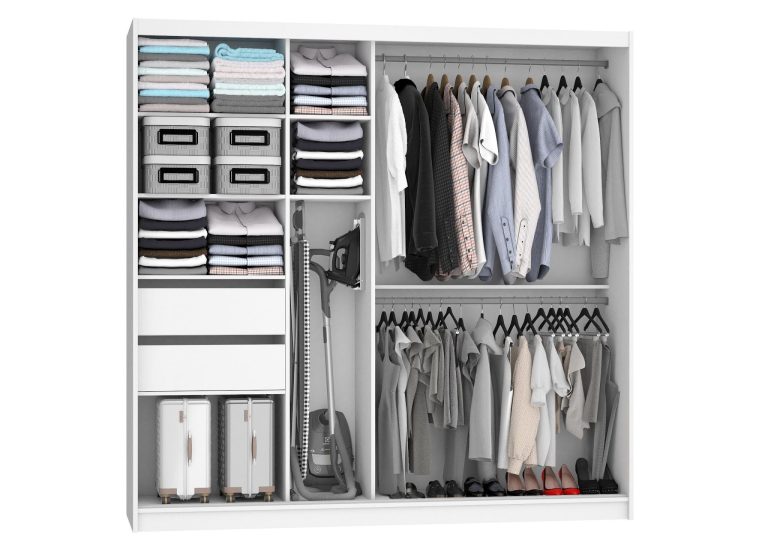 Dressing 200 cm Belini negru mat/alb mat cu usi glisante cu oglinda si sertare ME SZP5/1/B/W/0/KLP
