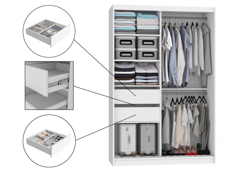 Dressing 133 cm Belini mat alb cu usi glisante cu oglinda si sertare MBP SZP6/1/W/W/0/KLAL