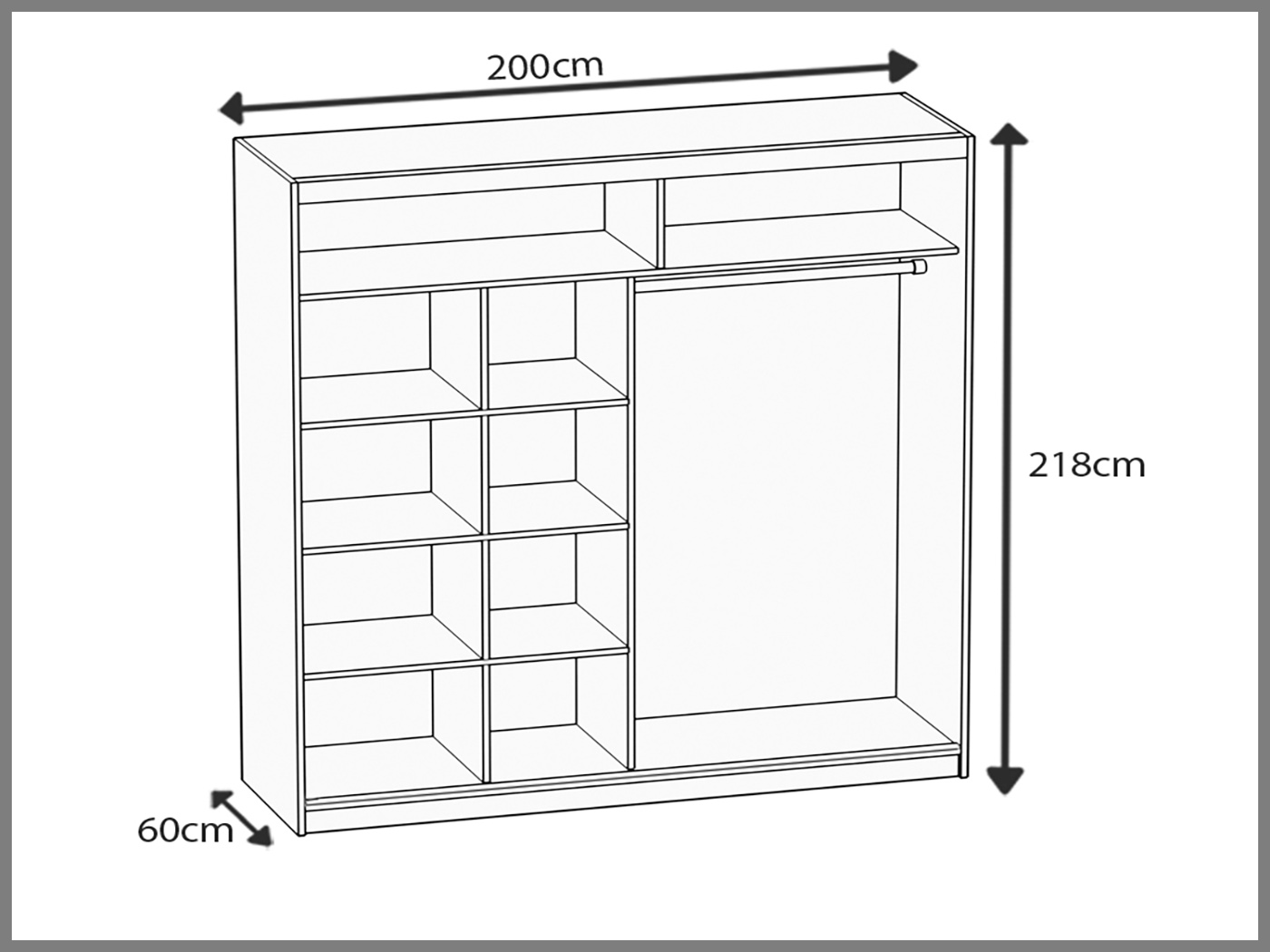 Dressing  200 cm Belini negru mat/alb mat cu usi glisante si oglinda MV SZP1/1/B/W/W/HI