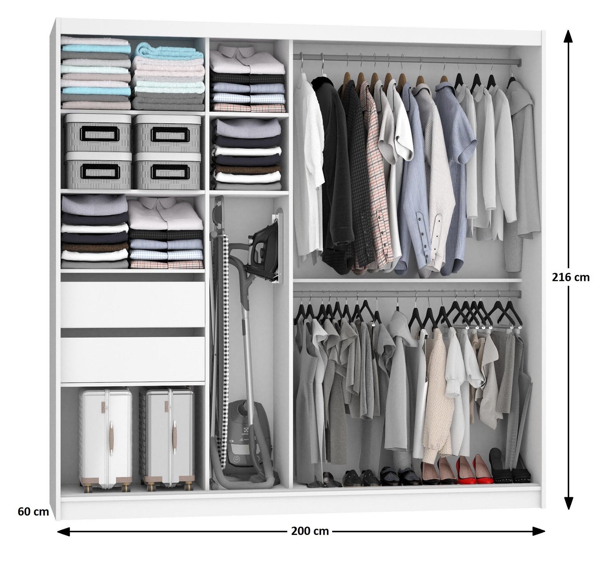 Dressing 200 cm Belini negru mat/alb mat cu usi glisante cu oglinda si sertare ME SZP5/1/B/W/0/KLP
