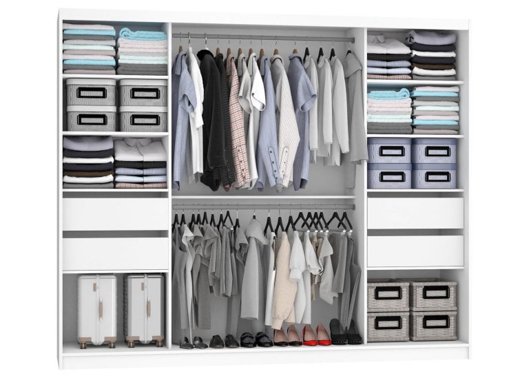 Dressing 232 cm Belini negru mat cu usi glisante cu oglinda si sertare MBP SZP8/0/1B/2B1L/0/KLP/