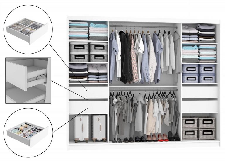 Dressing 232 cm Belini negru mat cu usi glisante cu oglinda si sertare MBP SZP8/0/1B/2B1L/0/KLP/