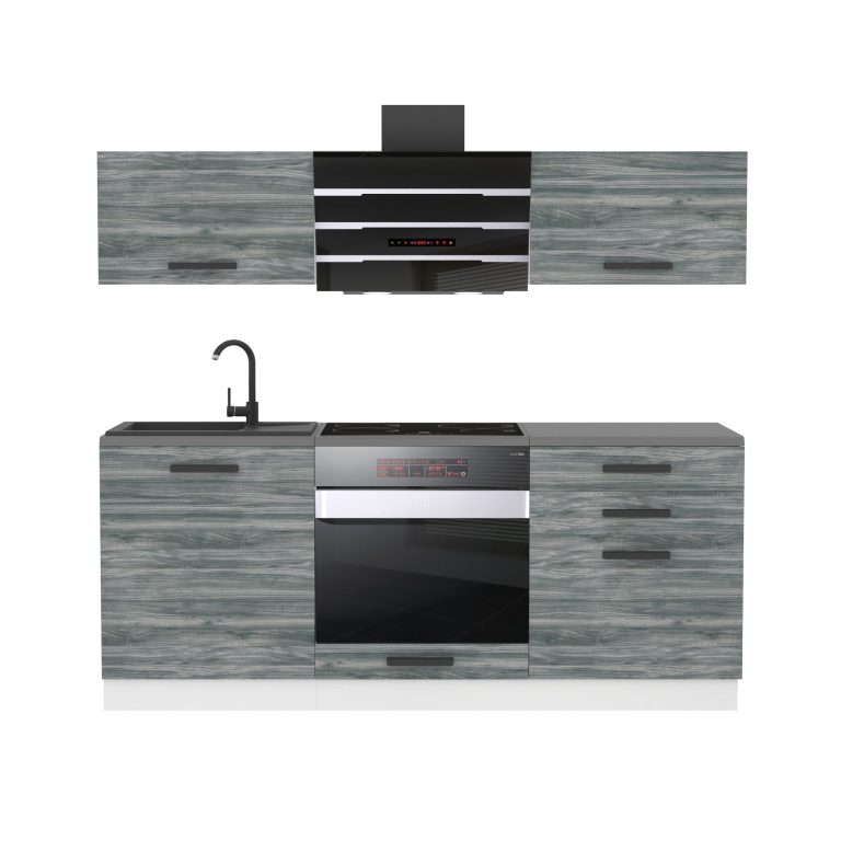 Mobila bucătărie Belini Premium Versiune completă 180 cm gri antracit Glamour Wood cu blat TOR SOPHIA/0/WT/GW/B/B1

