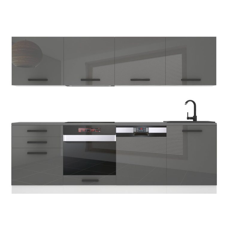 Mobila de bucatarie Belini Premium Full Version 240 cm gri lucios fara blat INF ALICE/0/WT/S/0/ B1