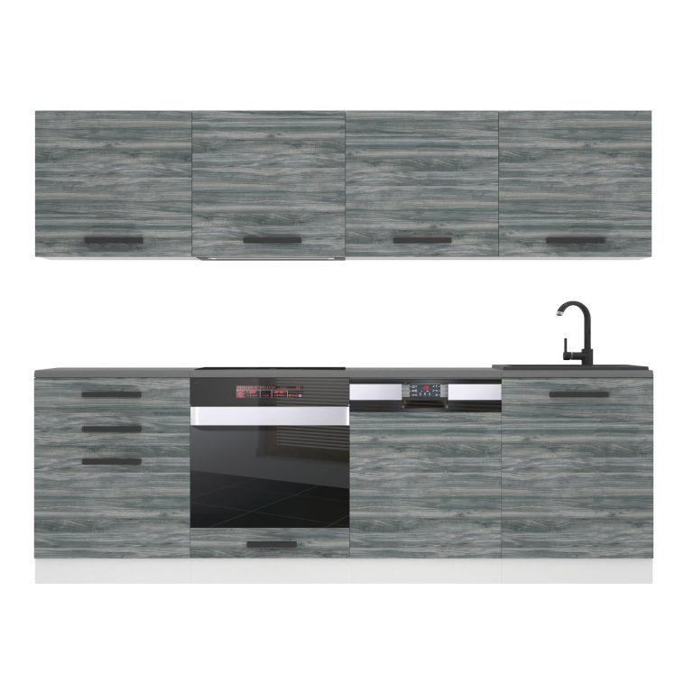 Mobila bucatarie Belini Premium Full Version 240 cm gri antracit Glamour Wood cu blat  TOR ALICE/0/WT/GW/B/B1