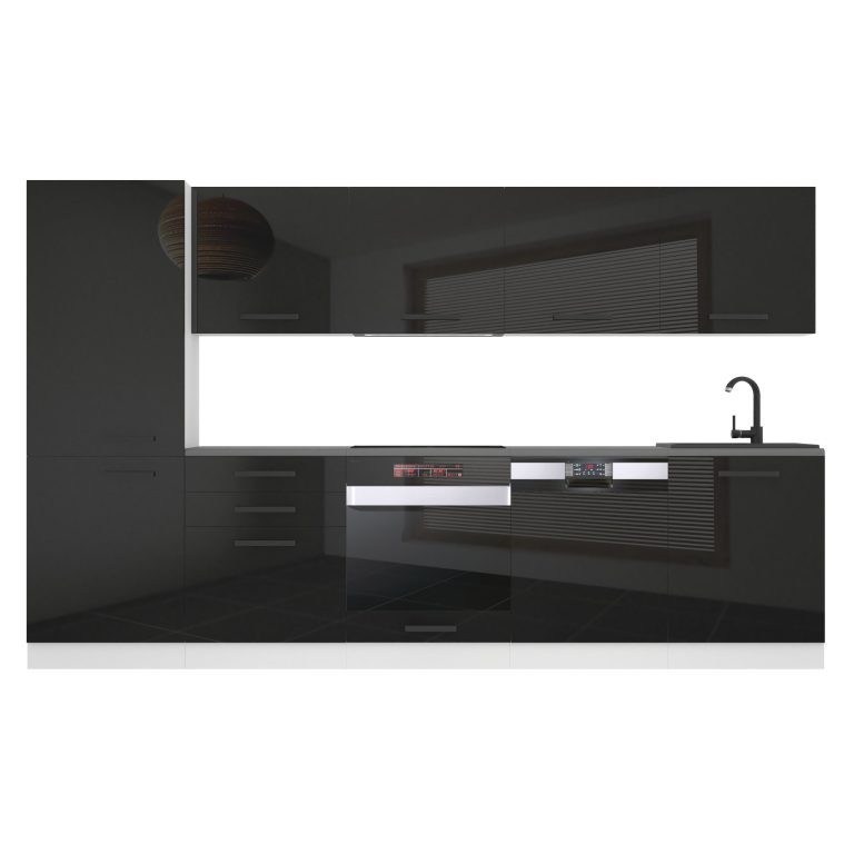 Mobila bucatarie Belini Premium Full Version 300 cm negru lucios cu blat INF ROSE/0/WT/B/B/B1