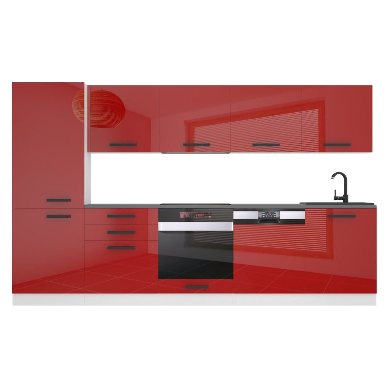 Mobila bucatarie Belini Premium Full Version 300 cm rosu lucios cu blat INF ROSE/0/WT/R/B/B1