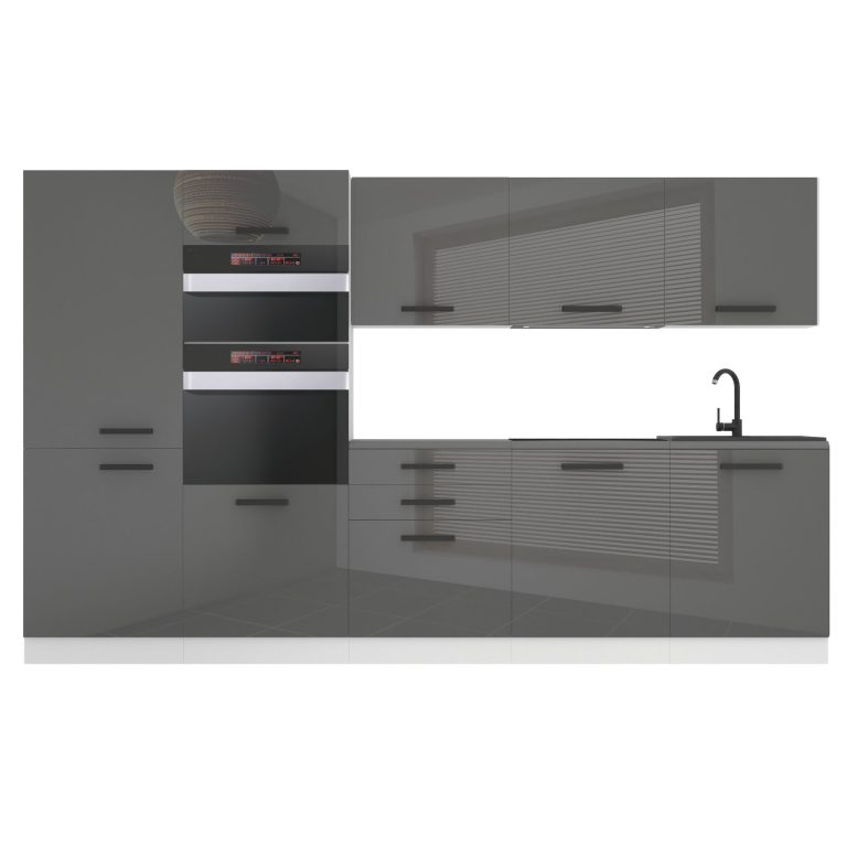 Mobila bucatarie Belini Premium Full Version 300 cm gri lucios fara blat INF GRACE/0/WT/S/0/B1