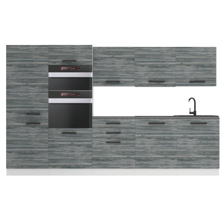 Mobila bucatarie Belini Premium Full Version 300 cm gri antracit Glamour Wood cu blat TOR GRACE/0/WT/GW/B/B1
