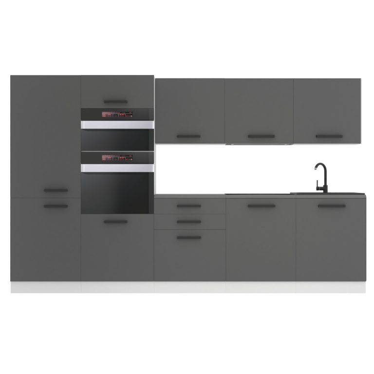 Mobila bucatarie elini Premium Full Version 300 cm mat gri cu blat TOR GRACE/0/WT/SR/B/B1