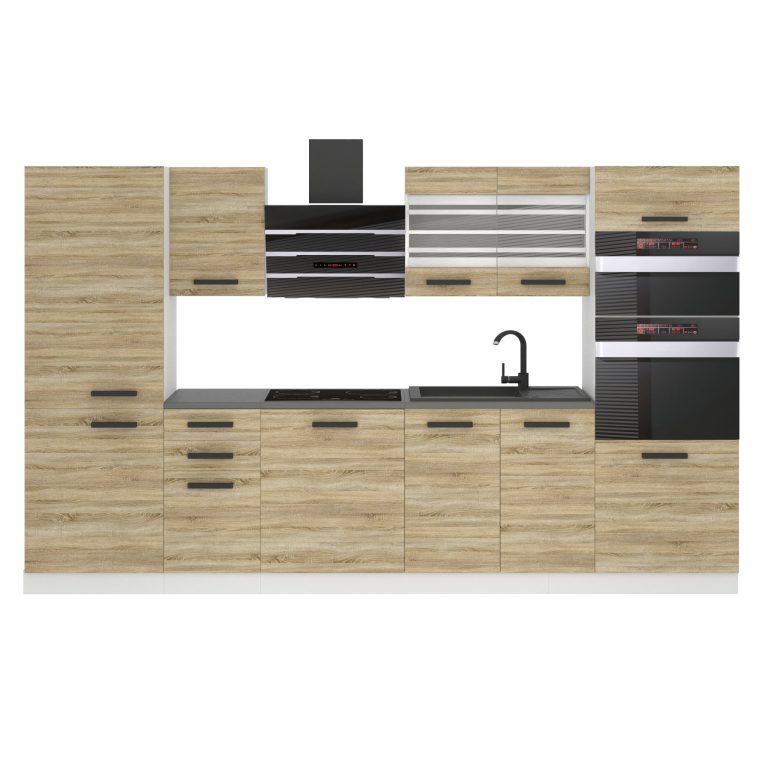 Mobila bucatarie Belini Premium Full Version 300 cm stejar sonoma cu blat TOR MILA/0/WT/DS/B/B1
