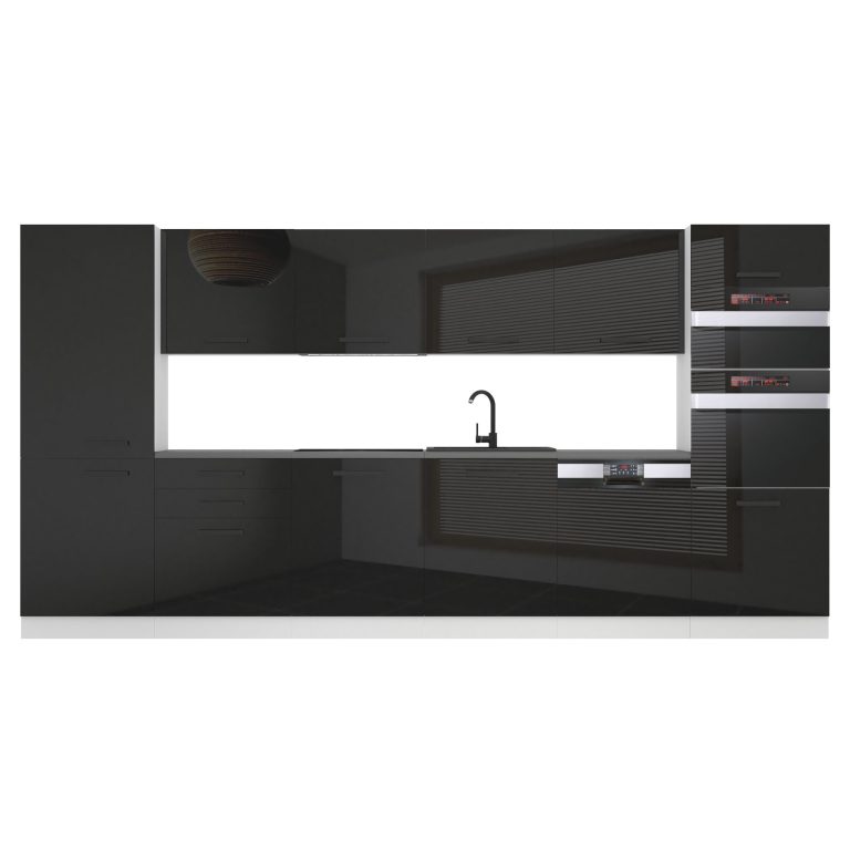 Mobila  bucatarie Belini Premium Full Version 360 cm negru lucios fara blat INF NAOMI/0/WT/B/0/B1