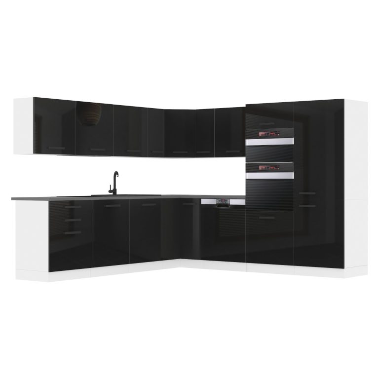 Mobila bucatarie Belini Premium Full Version 480 cm negru lucios cu blat INF JANE/0/WT/B/B/B1