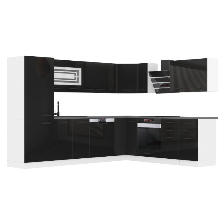 Mobila bucatarie Belini Premium Full Version 520 cm negru lucios cu blat INF JULIE/0/WT/B/B/B1