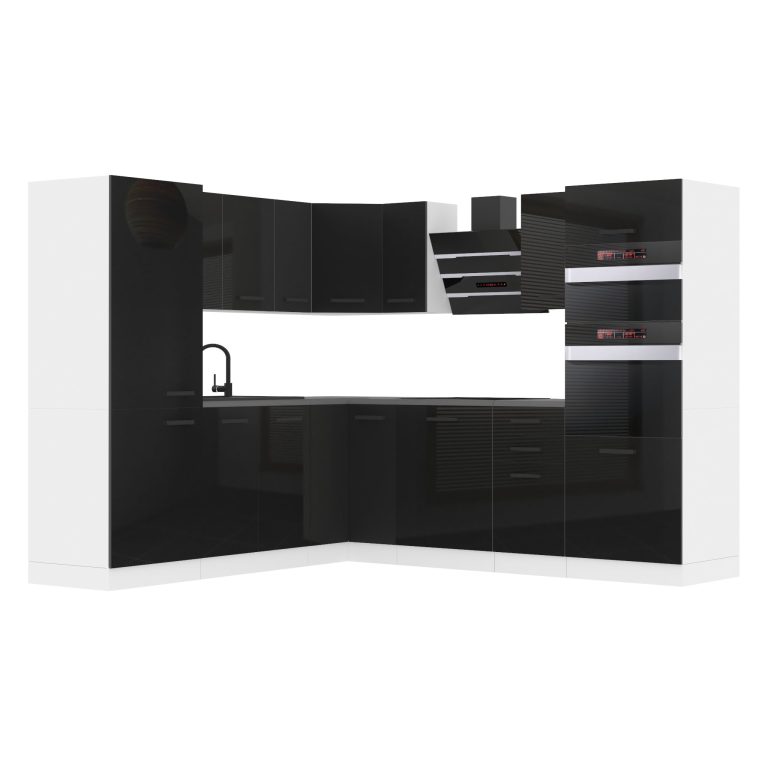 Mobila Belini Premium Full Version 480 cm negru lucios cu blat INF STACY/0/WT/B/B/B1