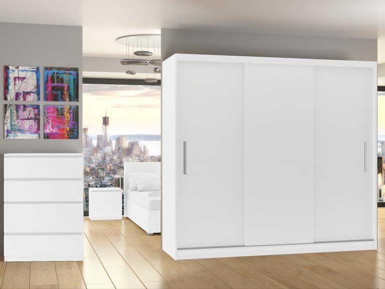 Dressing 232 cm Belini mat alb cu usi glisante si oglinda SI SZP4/2/1W/3W/0/AL