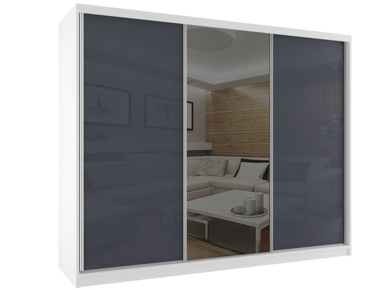 Dressing 232 cm Belini alb mat/gri lucios cu usi glisante si oglinzi Výrobce BM SZP4/2/W/WI/2S1L/HI