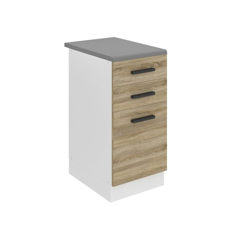 Corp de bucătărie Belini Premium Full Version inferior cu sertare 40 cm stejar sonoma cu blat și inserție de tacâmuri