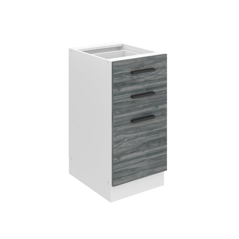 Corp de bucătărie inferior Belini Premium Full Version cu sertare 40 cm gri antracit Glamour Wood fără blat și inserție de tacâmuri