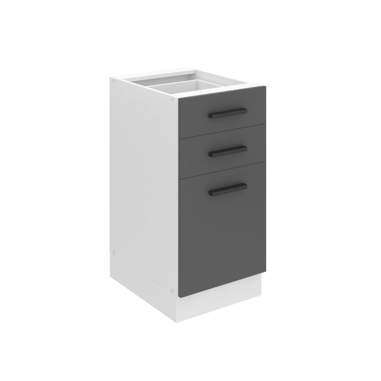 Corp de bucătărie inferior Belini Premium Full Version cu sertare 40 cm gri mat fără blat și inserție de tacâmuri