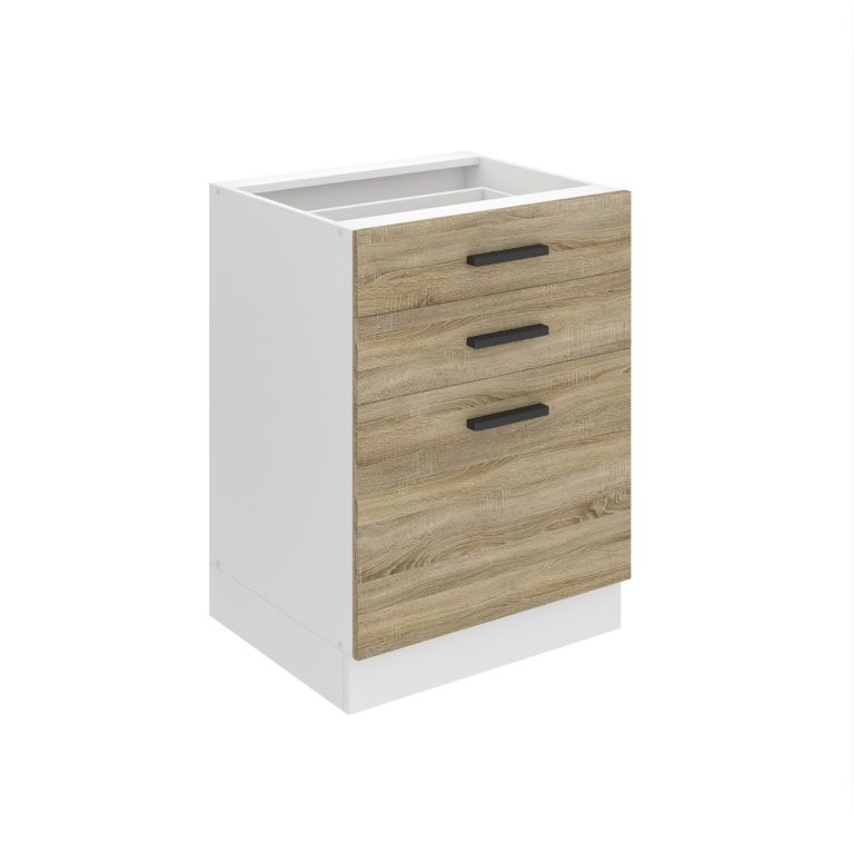 Corp de bucatarie inferior Belini Premium Full Version cu sertare 60 cm stejar sonoma fără blat și inserție de tacâmuri