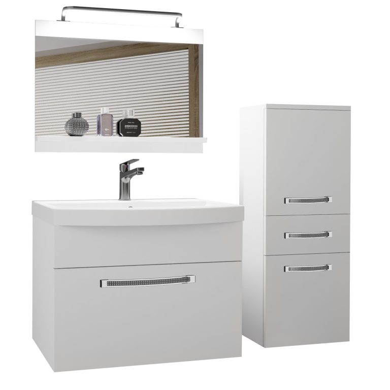 Set mobilă  de baie Belini Premium Full Version alb mat + chiuveta + oglinda + iluminare LED GLA M 2/0/W/W/0/MB/PP