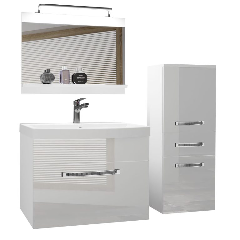 Set mobilă  de baie Belini Premium Full Version alb lucios + chiuveta + oglinda + iluminare LED GLA P 2/0/W/W/0/MB/PP
