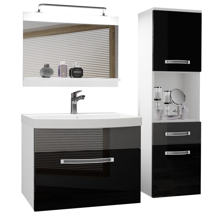 Set mobilă  de baie Belini Premium Full Version negru lucios / gri luciu
+ chiuveta + oglinda + iluminare LED GLA P 3/0/W/BS/0/MB/PP