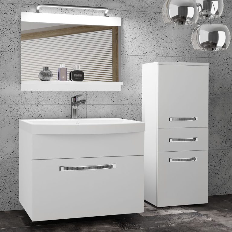 Set mobilă  de baie Belini Premium Full Version alb mat + chiuveta + oglinda + iluminare LED GLA M 2/0/W/W/0/MB/PP