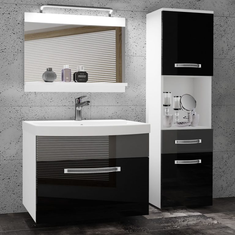 Set mobilă  de baie Belini Premium Full Version negru lucios / gri luciu
+ chiuveta + oglinda + iluminare LED GLA P 3/0/W/BS/0/MB/PP