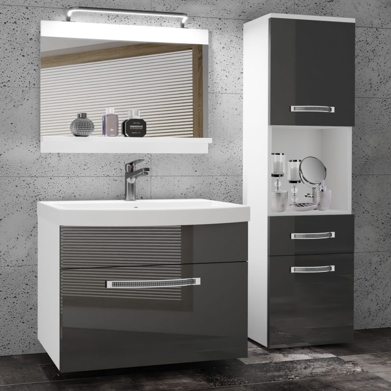 Set mobilă  de baie Belini Premium Full Version gri lucios
+ chiuveta + oglinda + iluminare LED GLA P 3/0/W/S/0/MB/PP