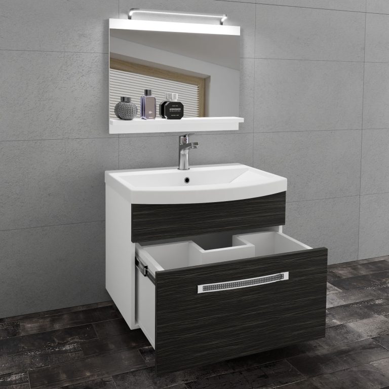 Set mobilă de baie Belini Premium Full Version royal abanos + chiuveta + oglinda + iluminare LED GLA M 1/0/W/HK/0/MB/PP