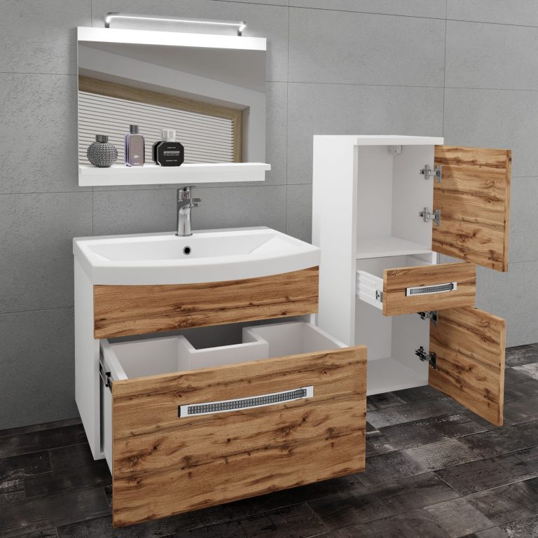 Set mobilă  de baie Belini Premium Full Version stejar wotan
 + chiuveta + oglinda + iluminare LED GLA M 2/0/W/DW/0/MB/PP