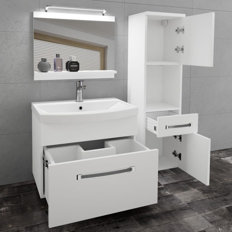 Set mobilă  de baie Belini Premium Full Version alb mat + chiuveta + oglinda + iluminare LED  GLA M 3/0/W/W/0/MB/PP