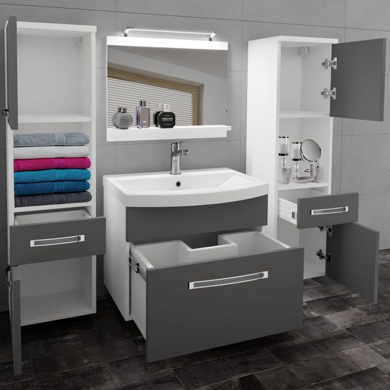 Set mobilă de baie Belini Premium Full Version gri mat
+ chiuveta + oglinda + iluminare LED GLA M 6/0/W/SR/0/MB/PP