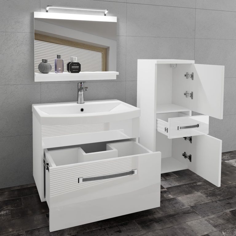 Set mobilă  de baie Belini Premium Full Version alb lucios + chiuveta + oglinda + iluminare LED GLA P 2/0/W/W/0/MB/PP
