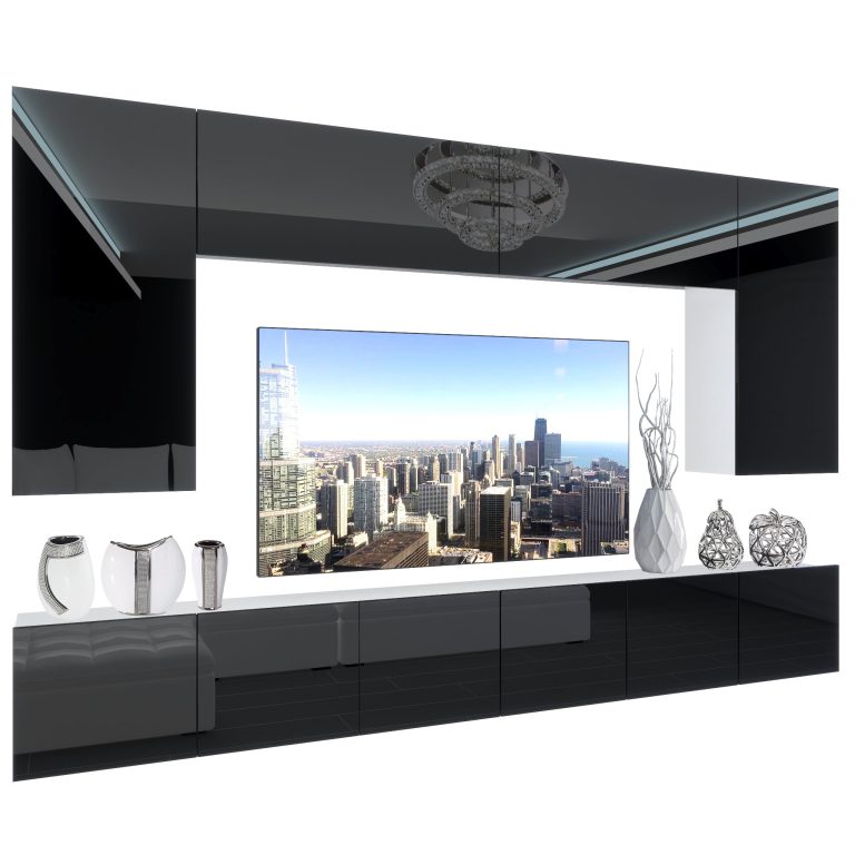 Mobila sufragerie Belini Premium Full Version negru lucios + iluminare LED NEX 2/0/W/B/0/0/PP
