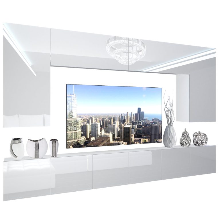 Mobila sufragerie Belini Premium Full Version alb lucios + iluminare LED NEX 2/0/W/W/0/0/PP