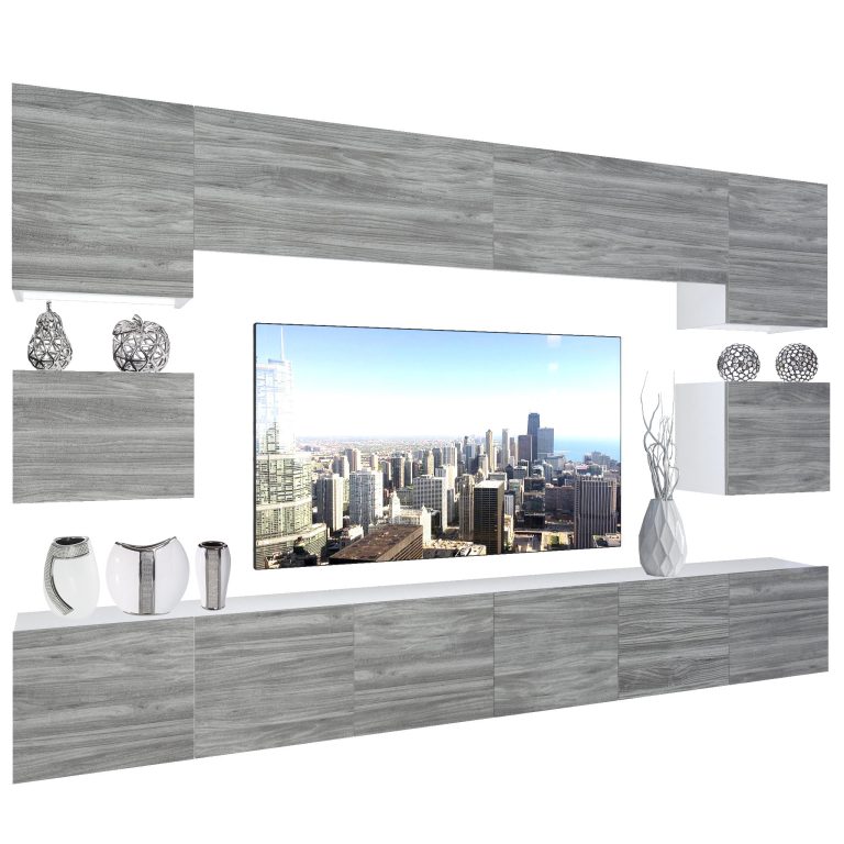 Mobila sufragerie  Belini Premium Full Version gri antracit Glamour Wood + iluminare LED NEX 3/0/W/GW1/0/0/PP