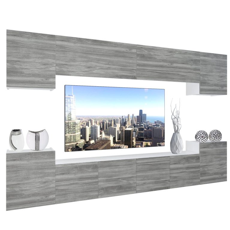 Mobila sufragerie  Belini Premium Full Version gri antracit Glamour Wood + iluminare LED NEX 4/0/W/GW1/0/0/PP