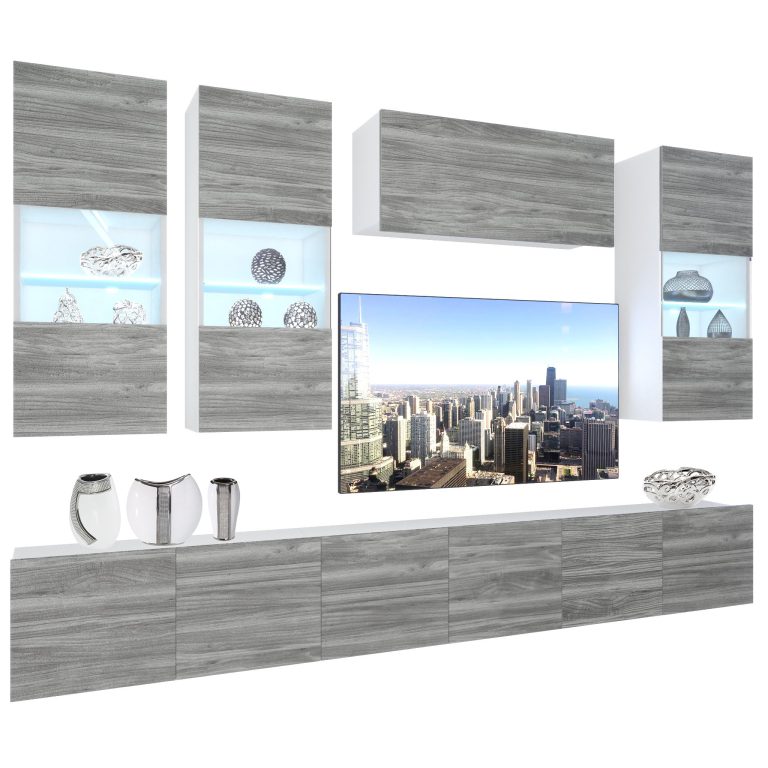 Mobila sufragerie Belini Premium Full Version gri antracit Glamour Wood + iluminare LED NEX 5/0/W/GW1/0/0/PP