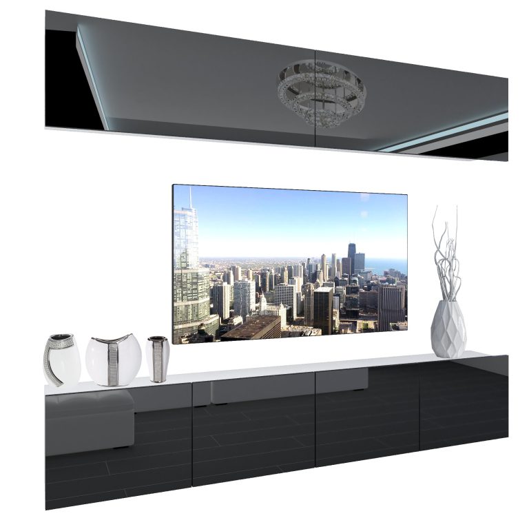 Mobila sufragerie Belini Premium Full Version negru lucios + iluminare LED NEX 6/0/W/B/0/0/PP