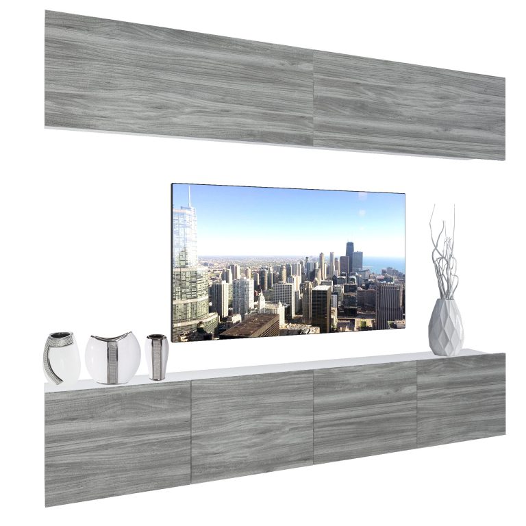 Mobila sufragerie Belini Premium Full Version gri antracit Glamour Wood + iluminare LED NEX 6/0/W/GW1/0/0/PP
