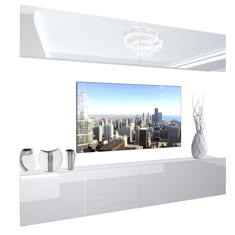 Mobila sufragerie  Belini Premium Full Version alb lucios + iluminare LED NEX 6/0/W/W/0/0/PP