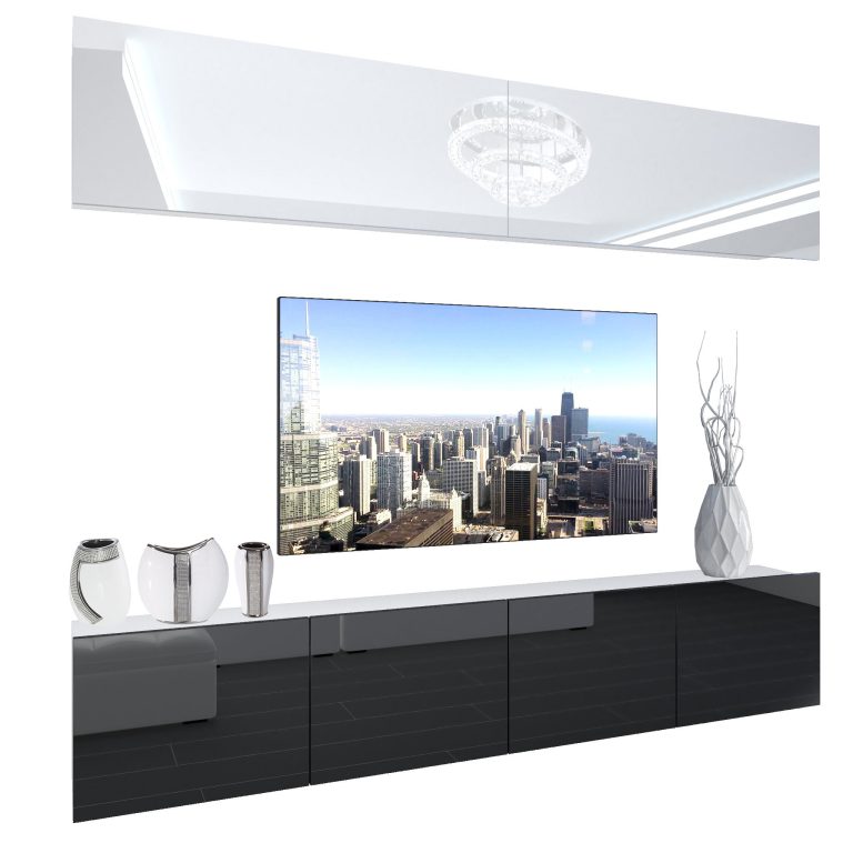 Mobila sufragerie Belini Premium Full Version alb lucios / negru luciu + iluminare LED NEX 6/0/W/WB/0/0/PP