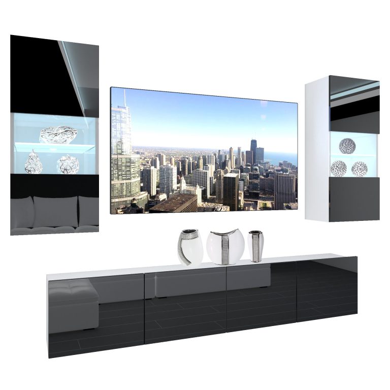 Mobila sufragerie Belini Premium Full Version negru lucios + iluminare LED NEX 7/0/W/B/0/0/PP