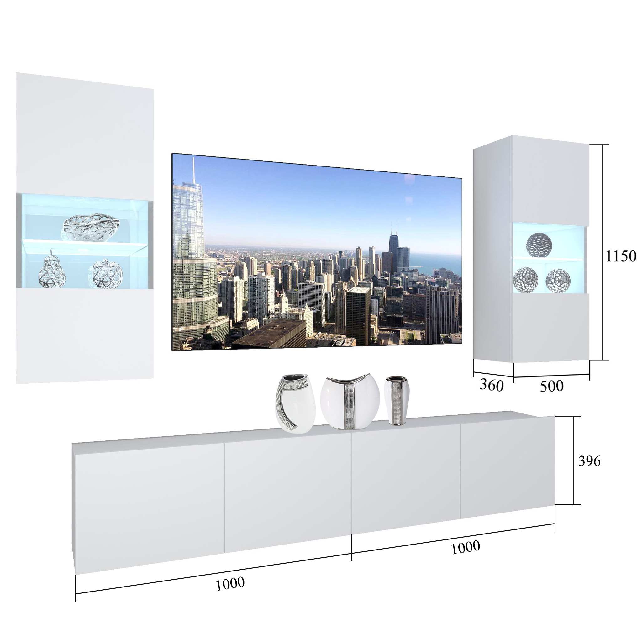 Set mobila sufragerie Belini Premium Full Version stejar wotan / negru lucios + iluminare LED NEX 7/0/W/DWB/0/0/PP