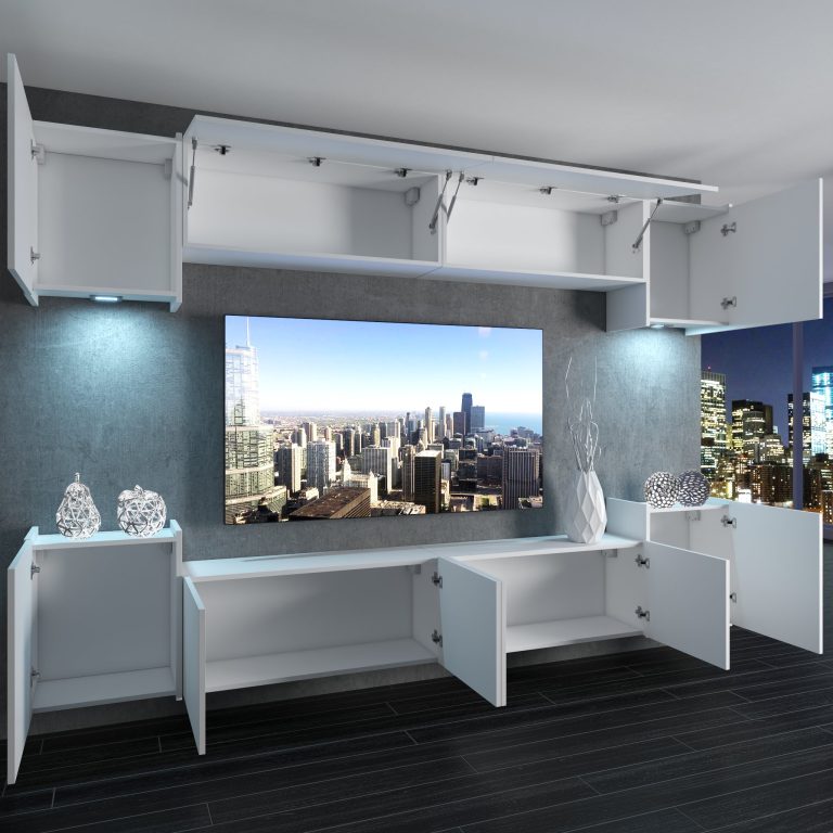 Set mobila sufragerie Belini Premium Full Version negru lucios / stejar wotan + iluminare LED NEX 4/0/W/BDWBDW/0/0/PP