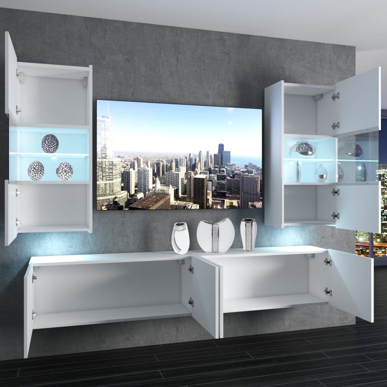 Set mobila sufragerie Belini Premium Full Version stejar wotan / negru lucios + iluminare LED NEX 7/0/W/DWB/0/0/PP