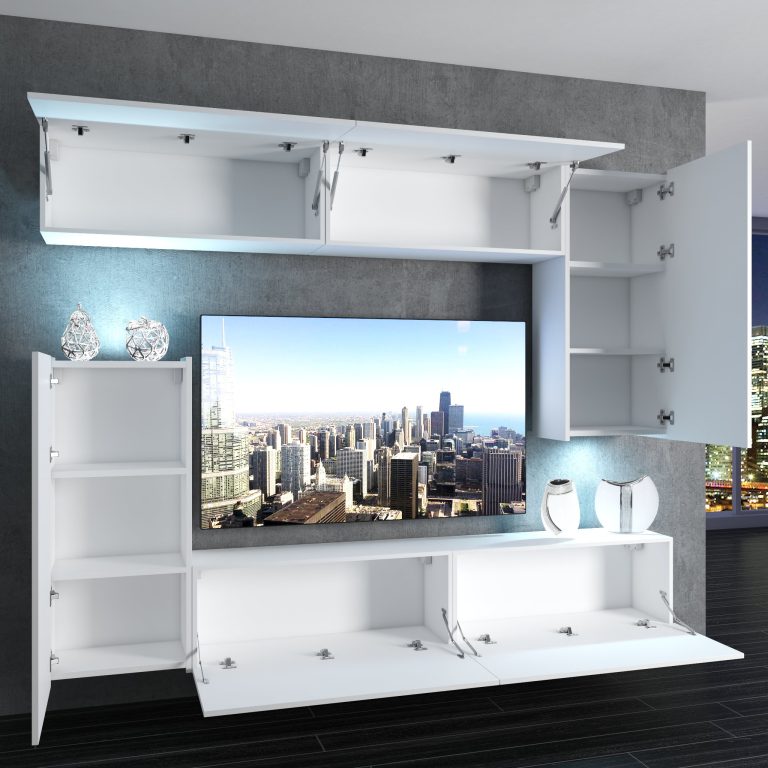 Mobila sufragerie Belini Premium Full Version negru lucios / alb lucios + iluminare LED  NEX 8/0/W/BWWB/0/0/PP
